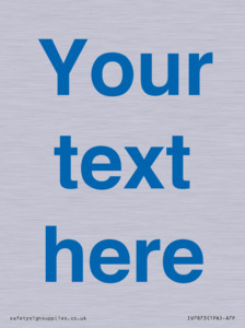 Custom blank information sign. Blue text, plain background